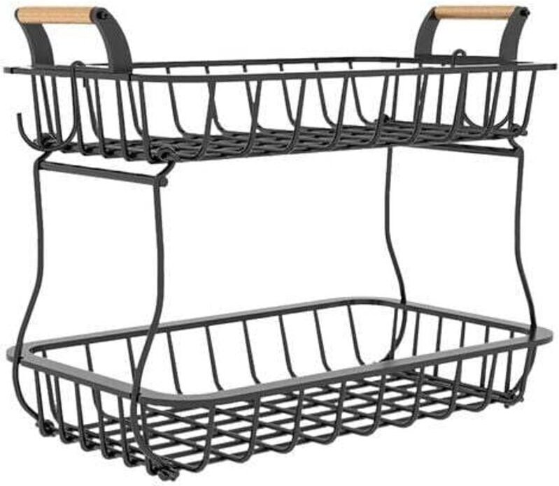 Aufbewahrungskorb für die Küche mit Regalen, Obstkorb aus Metall mit 2 Ebenen, Industrie-Stil