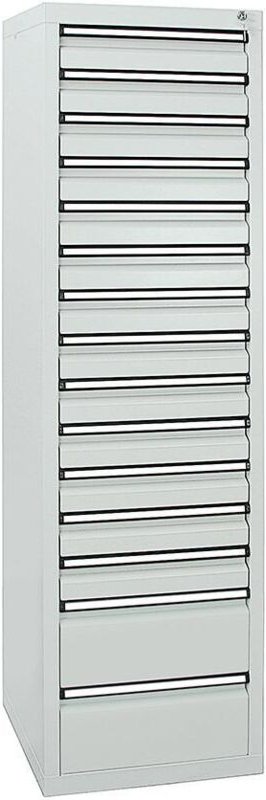 Schubladenschrank Serie sts 410, 15 Schubladen lichtgrau (13x100, 2x200mm) - Stumpf