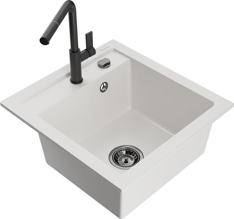 Vito 1-Becken-Granit-Spüle mit Mischbatterie Flora, Weiß - 6503-20-670401-70-B - Mexen