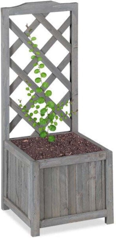 Grey planter box with trellis