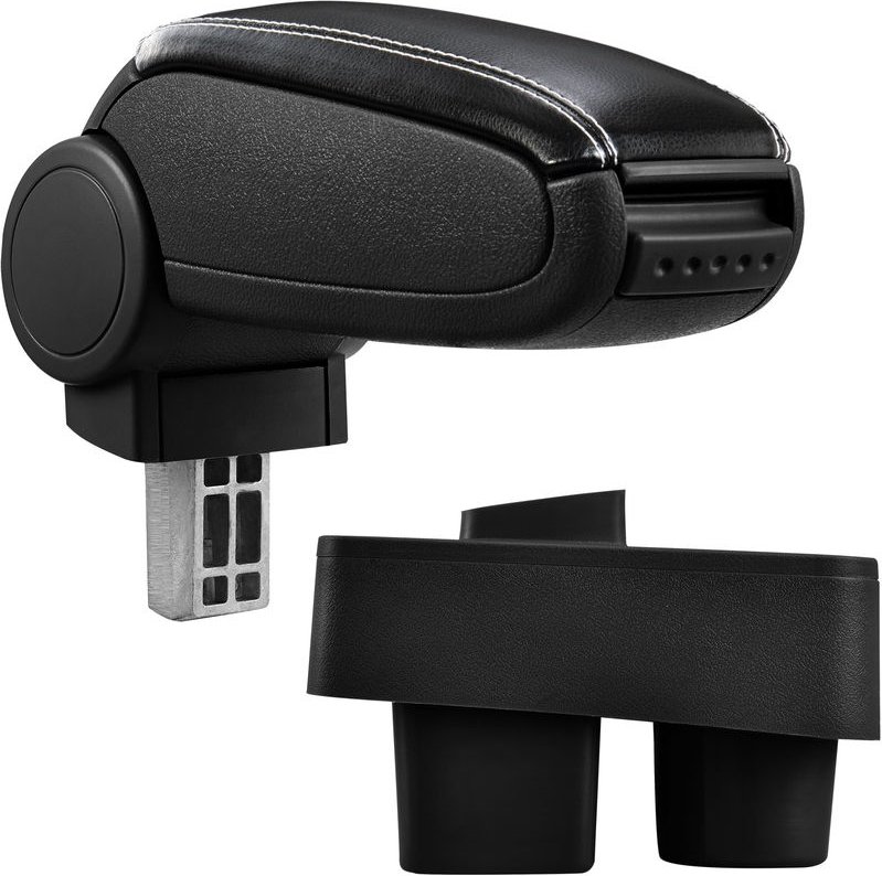 Pro.tec - Mittelarmlehne Skoda Fabia ii Roomster mit Staufach Kunstleder Schwarz mit weißen Nähten