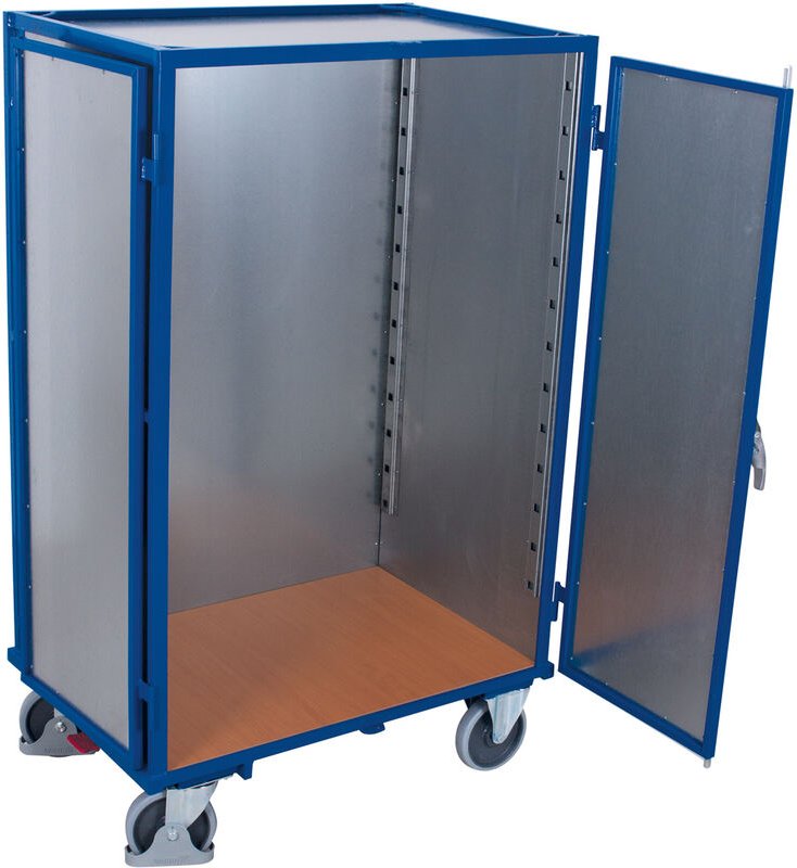 VARIOfit Etagenwagen aus Stahlblech mit Schiebebügel, Flügeltür, Treibriegel und 1045x685mm