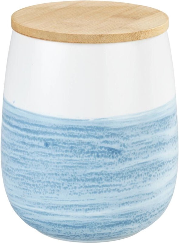 Thumbnail - Aufbewahrungsdose Mala 1,2 l, Vorratsdose aus hochwertiger Keramik, Blau, Keramik weiß blau, Bambus braun - blau - Wenko