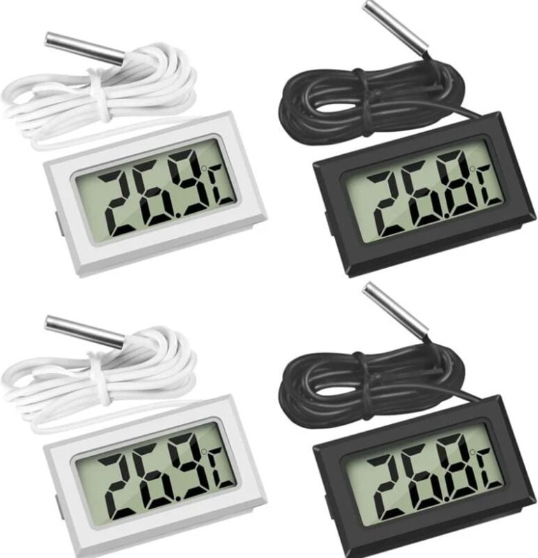 Lntyq 4 Pcs Thermomètre Réfrigérateur ,Thermomètre LCD Numérique avec Sonde Étanche pour Réfrigérateur Congélateur Aquar...