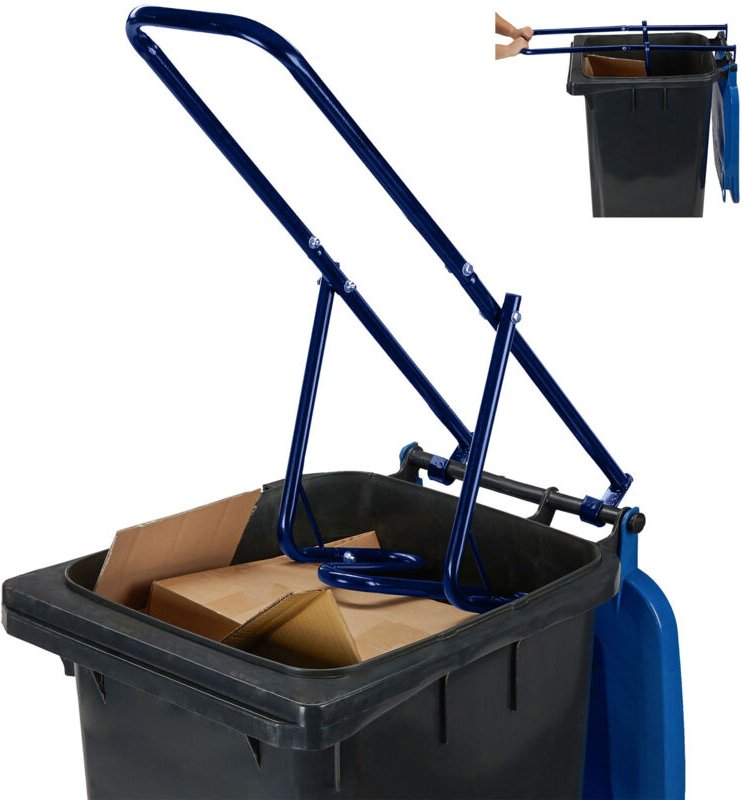 Relaxdays Müllpresse für die Mülltonne, Müllverdichter Hausmüll, Restmüll, Plastik, manuelle Hausmüllpresse, Stahl, blau