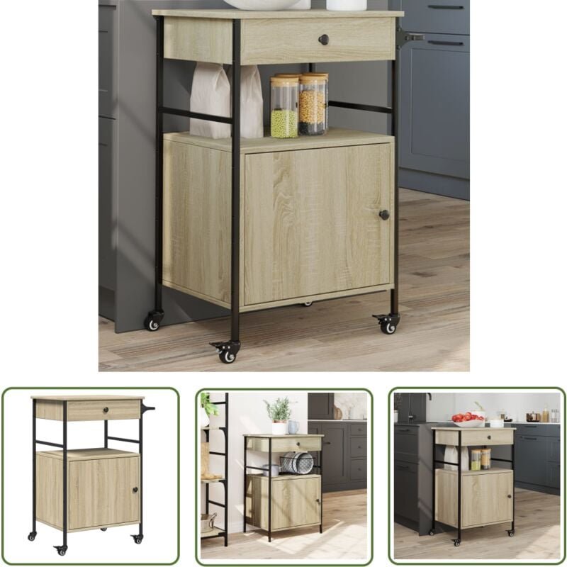 The Living Store - Küchenwagen Sonoma-Eiche 56x43x89,5 cm Holzwerkstoff - Küchentisch - Küchenschrank - Kücheninsel - Ho...