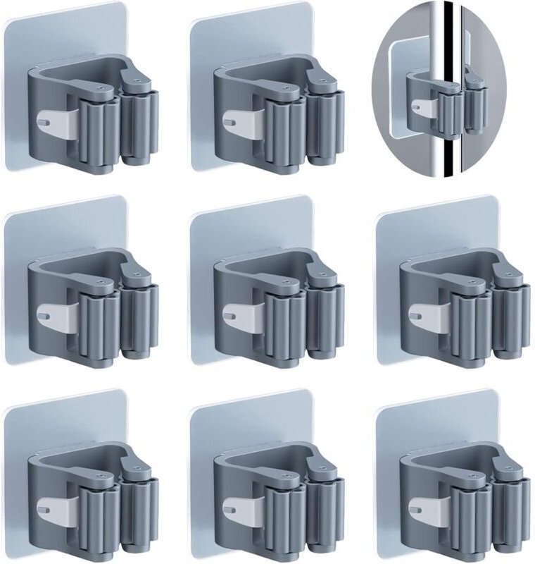 Odipie - 8 Stück Besenhalterung Wand Selbstklebend Besenhalter Ohne Bohren Mopphalter Wandhalterung Gerätehalter für Gar...