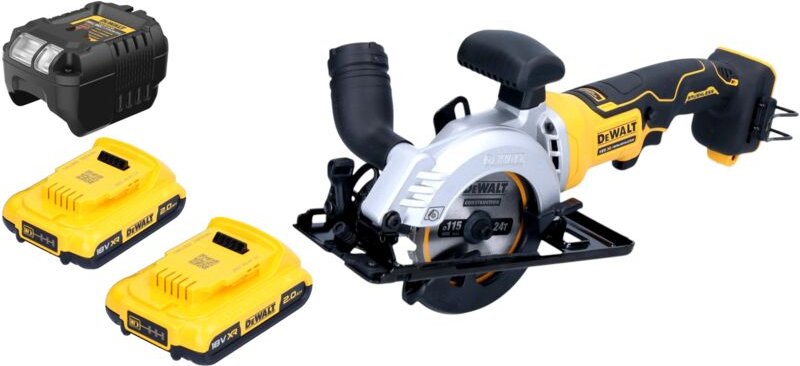 DeWalt DCS 571 D2 Akku Handkreissäge 18 V 115 mm Brushless + 2x Akku 2,0 Ah + Ladegerät