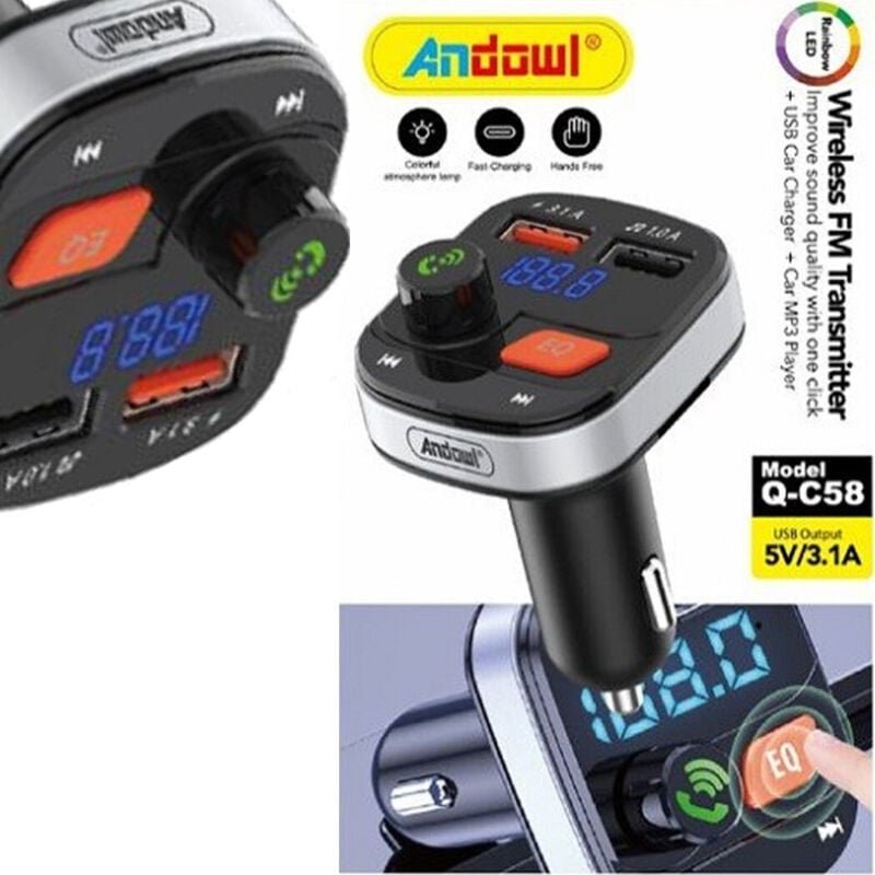 Trade Shop - Q-C58 DRAHTLOSER FM-SENDER USB-LADEGERÄT AUTO MP3-SPEICHERKARTENSTECKPLATZ -