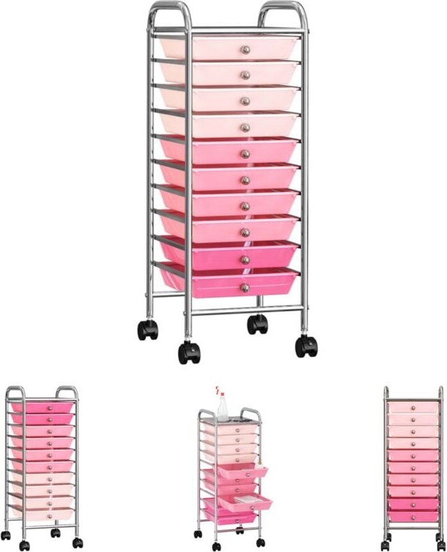 The Living Store - Schubladenwagen mit 10 Schubladen Ombre Rosa Kunststoff - Rollwagen & Sackkarren