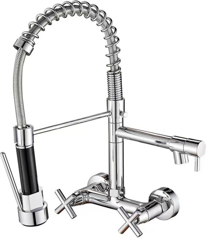 8-Zoll-Centerset-Wandmontage-Wasserhahn mit ausziehbarer Brause, zwei Sprühmodi und zwei Griffen, Einhebel-Küchenspülenh...