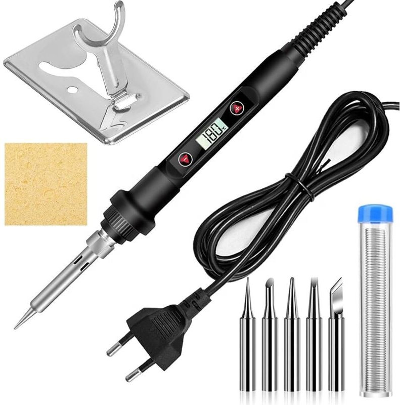 Dolaso - Lötkolben-Set 5er-Pack, 80 w, einstellbare Temperatur, 5 Lötspitzen, Entlötpumpe, Lötkolbenhalter, elektrotechn...