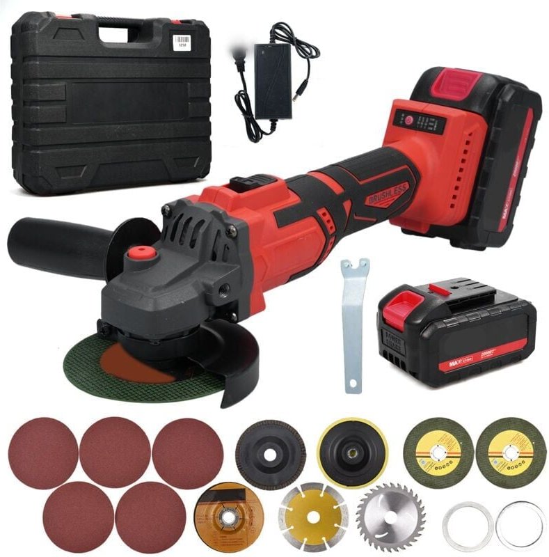 SNQ - Mulcort Profi Winkelschleifer, Akku-Schleifgerät mit 2x4Ah und Ladegerät, verstellbarer Zusatzhandgriff, Akku-Wink...