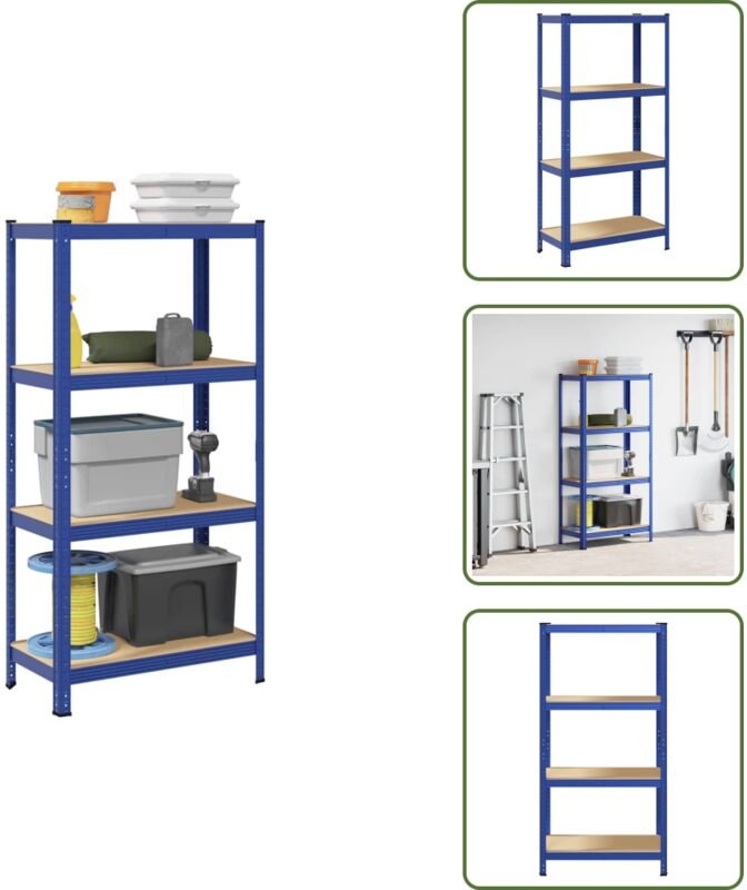 VidaXL Lagerregal mit 4 Böden Blau Stahl & Holzwerkstoff