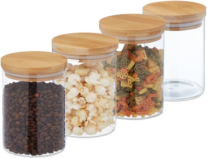 Thumbnail - 8 x Vorratsgläser mit Bambusdeckel, kleine Vorratsdosen aus Glas, 750 ml, luftdicht, transparent/natur