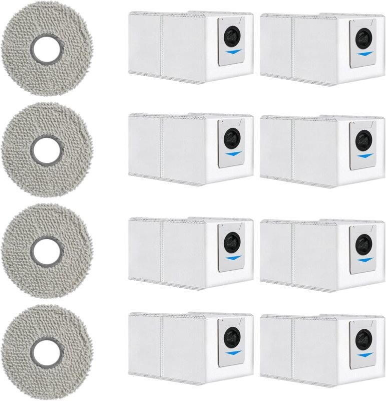 12 Stück Zubehörset für Ecovacs deebot T30 Pro Omni / T30 Max, Ersatzteile - 8 Staubbeutel, 4 Mopp Wischpad Polster, Sau...