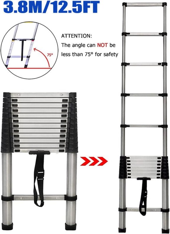 3,8m Teleskopleiter Ausziehleiter Edelstahlleiter 150 Kg Belastbar