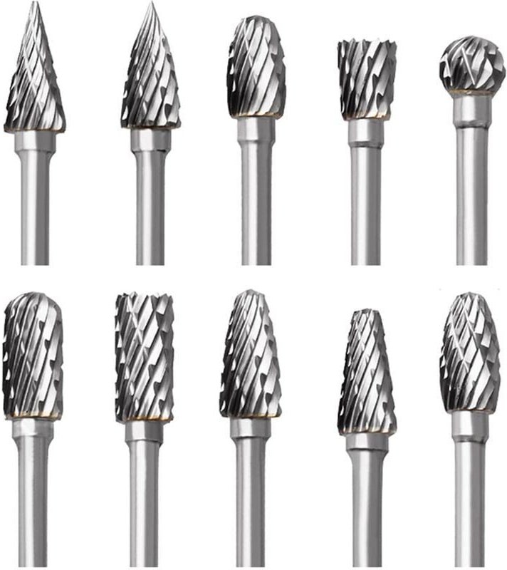 Thumbnail - Hartmetall-Frässtift-Set, 10 Stück, Doppelschliff-Frässtifte für Dremel-Zubehör mit Schaft, Holzschnitzen, Bohren, Gravi...