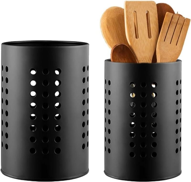 Besteckhalter aus Edelstahl, Besteckkorb zum Ordnen von Küchenutensilien, Utensilientopf Aufbewahrung, Schwarz