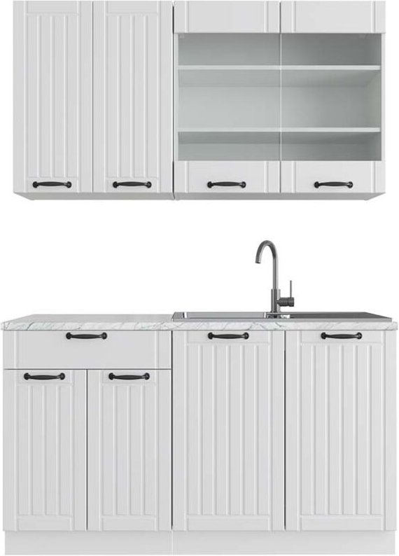 Vicco - Singleküche Fame-Line, Weiß Landhaus/Weiß, 140 cm , ap Marmor