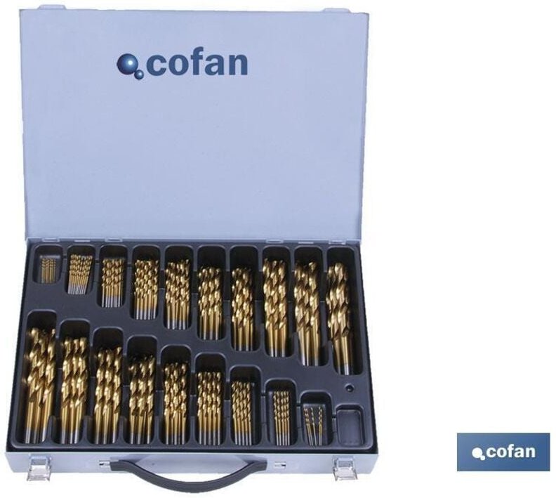 Koffer mit 125 Titanbohrern für Metall HSS-Ti DIN388-118º (Ø1-10 mm.) COFAN 04010975