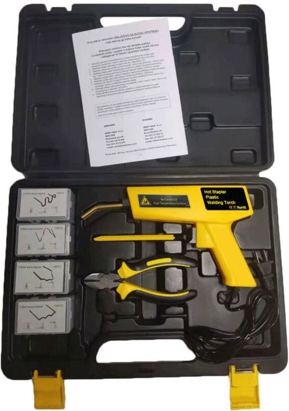 120 W Kunststoffschweißen, 2-in-1-Schweißreparaturset mit 4 Arten von 400-teiligen Heißklammern und 1 Spachtelwerkzeug z...