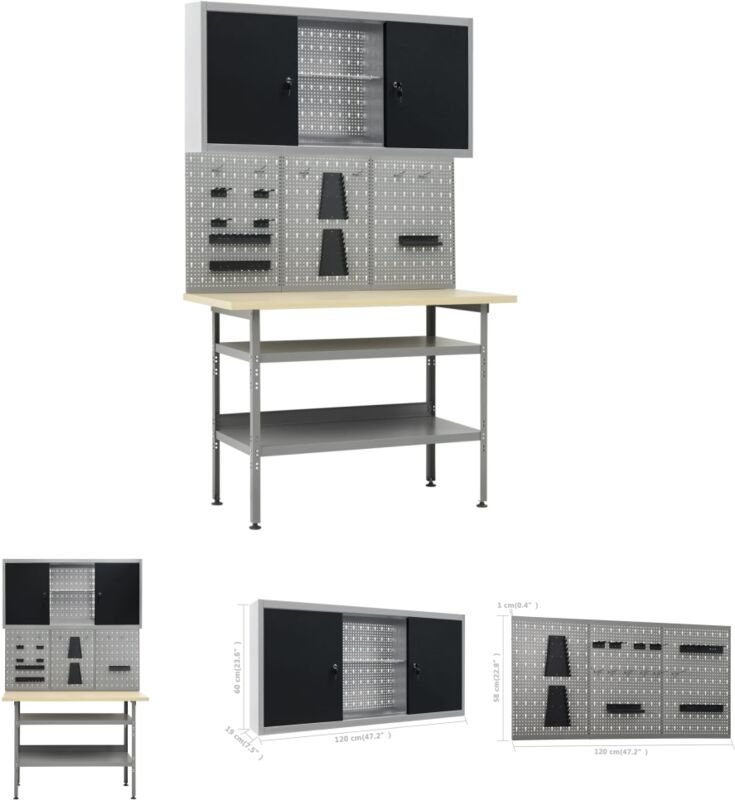 The Living Store - Werkbank mit 3 Werkzeugwänden und 1 Wandschrank - Werkbänke - Grau