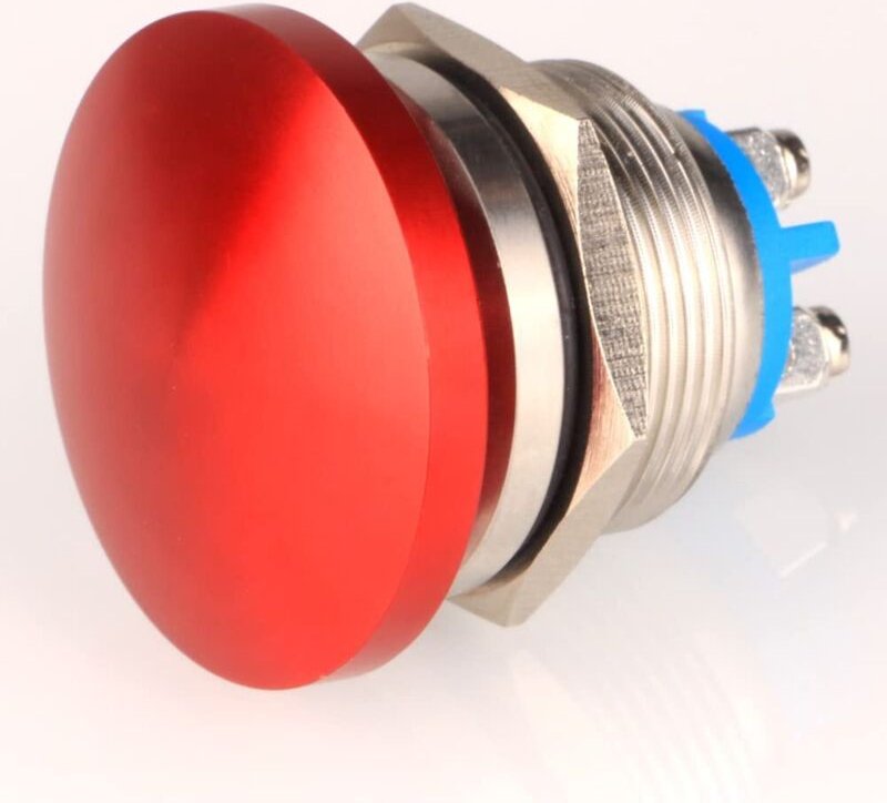 22 mm Druckknopfschalter, 3 V/6 V/12 V/24 V/48 V/110 V/220 V, Metall, Pilzkopf, rund, Startknopf, 1 Schließer, Ein/Aus, ...