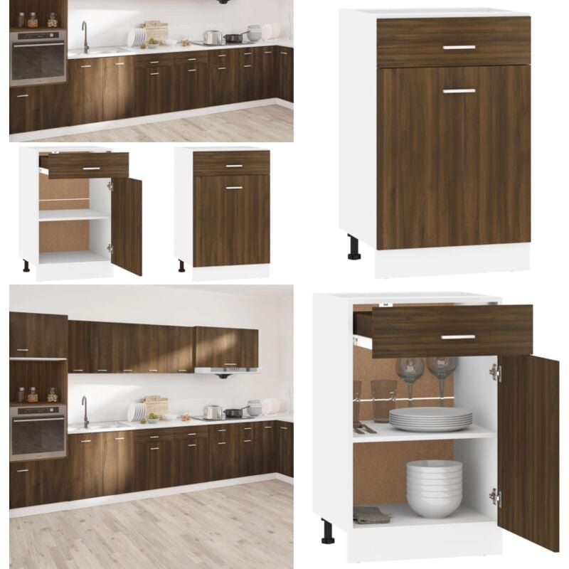 Unterschrank mit Schublade Braun Eiche-Optik 50x46x81,5 cm - Küchenmöbel - Unterbauküche - Schubladen - Holzküche - Essz...