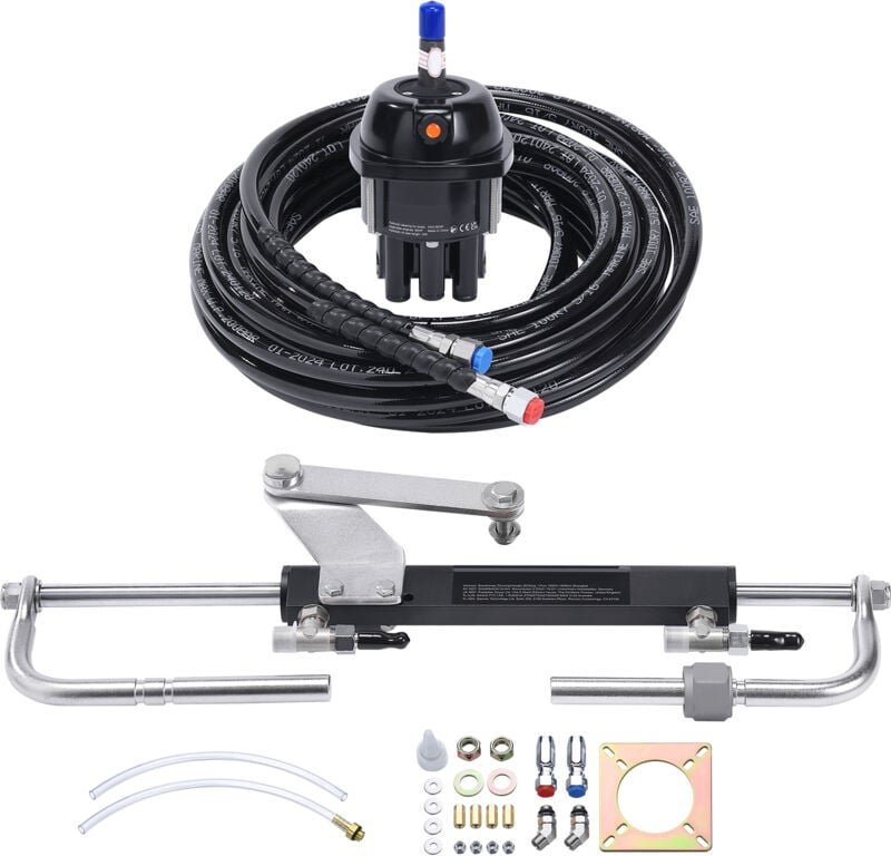 Hydraulisches Außenborder-Lenkkit von Mophorn 90 ps. Marinesystem. Steuerpumpe und Zylinder. 24 Fuß Schlauch. Für Boote