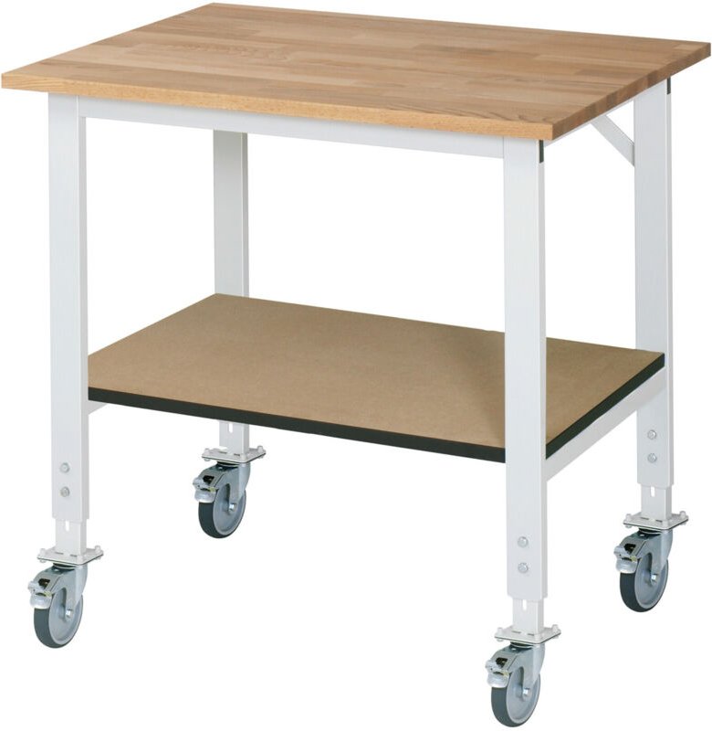 Fahrbarer Arbeitstisch (hv) Tom KM-01, B1000xT800xH910-1230mm, B-Platte-25mm - RAU
