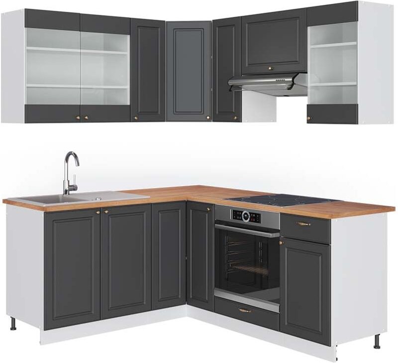 Vicco - Eckküche Fame-Line, Anthrazit-Gold/Weiß, 160 x 190 cm , ap Eiche