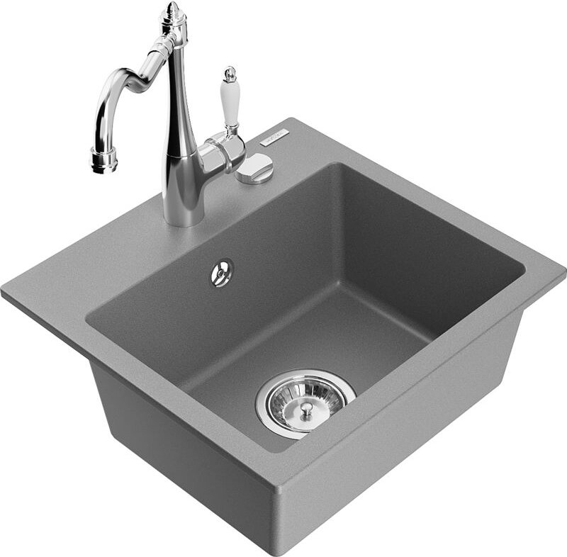 Milo 1-Becken-Granit-Spüle mit Mischbatterie Carla, Grau - 6505-71-670700-00 - Mexen