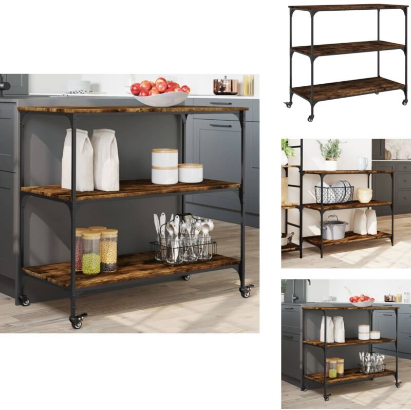 Küchenwagen Räuchereiche 102x50x95 cm Holzwerkstoff - Küchentisch - Küchenschrank - Rollwagen - Kücheninsel - Mobiliar