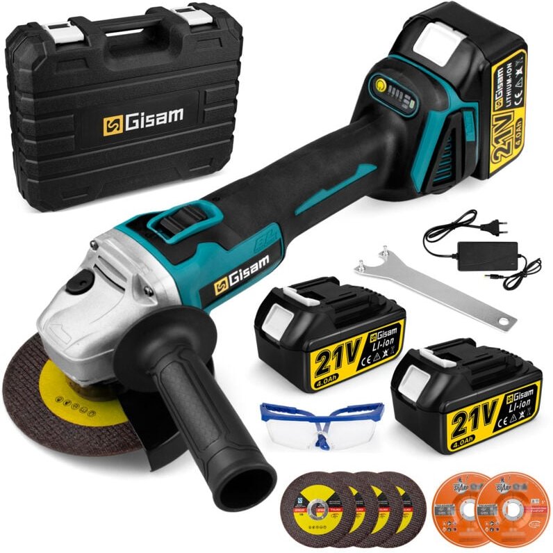 125 mm kabelloser, bürstenloser elektrischer Winkelschleifer mit 2 x 4000 mAh-Batterien, 7 Zubehörteile zum Schleifen un...