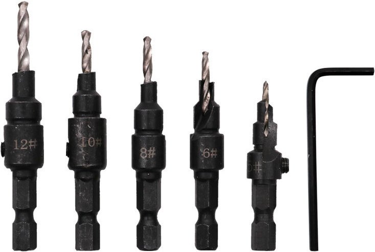 Beijiyi - 6 Stück HSS-Sechskantschaftbohrer, 5, 6, 8, 10, 12 1/4 Zoll, verstellbares Loch, Holzbearbeitungswerkzeug mit ...