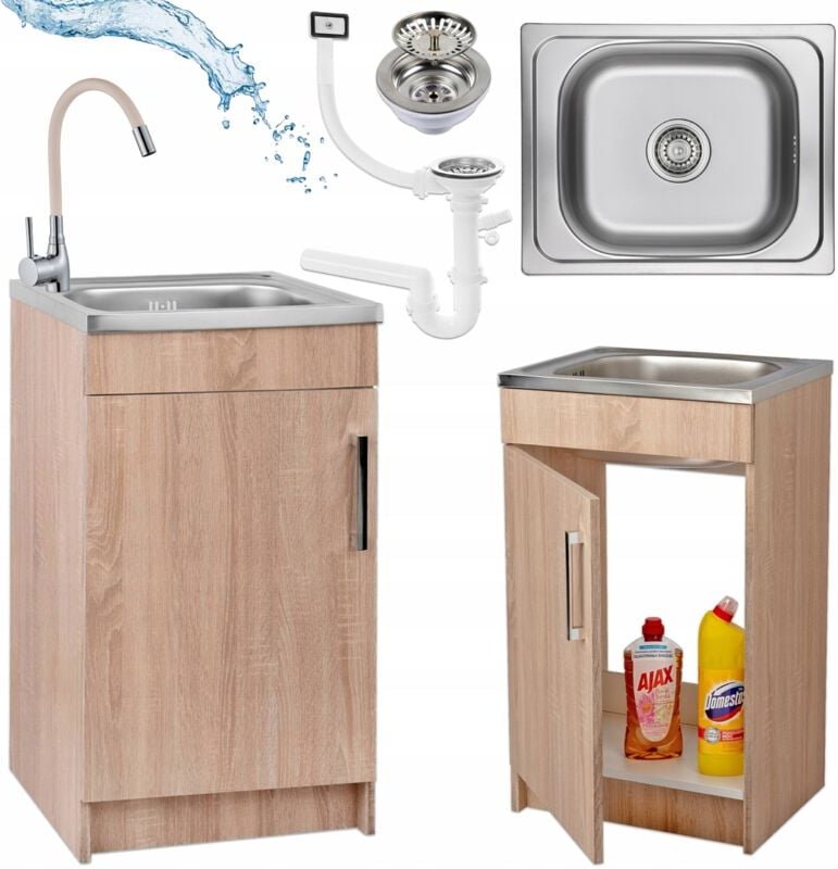 STAMAR Küchenschrank 50 cm - Eiche Sonoma - Praktisch und Elegant - Mit Spüle und Armatur