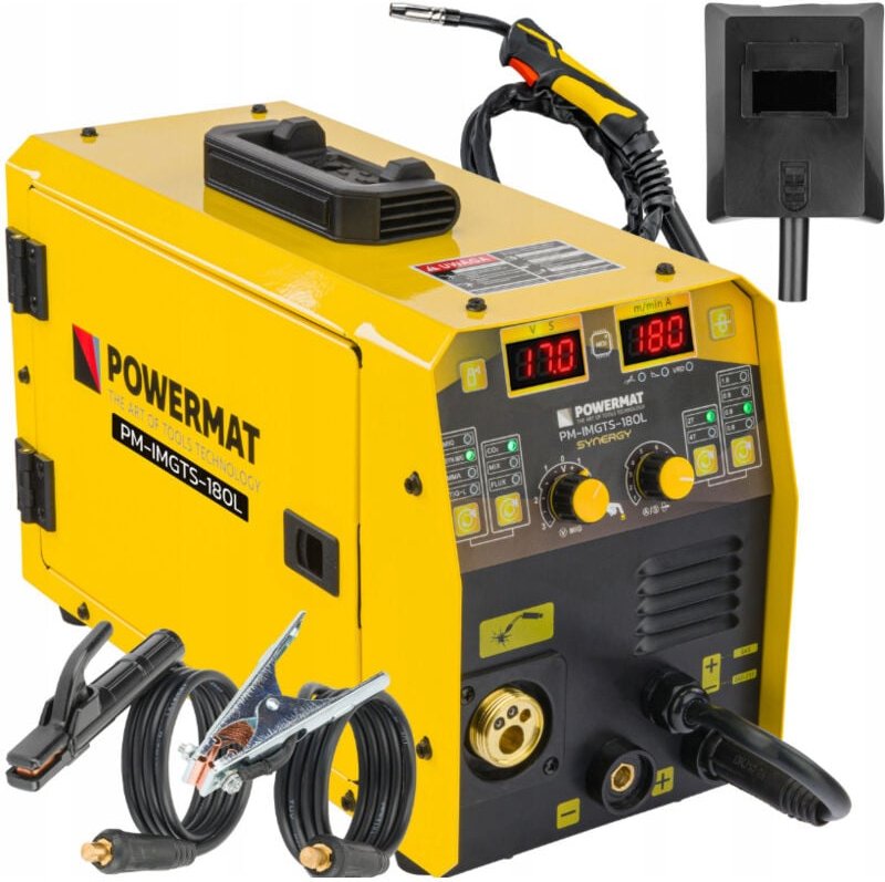 POWERMAT Schweißgerät Inverter IGBT 180A Synergie MIG MAG MMA WIG-Lift Schweißen Maschine Gaslos