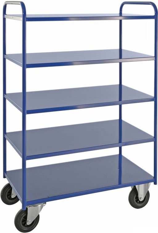 Kongamek Etagenwagen voll verschweisst 1470mm hoch mit 5 Böden in blau ohne Bremse