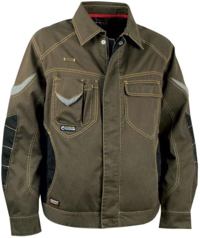 Cofra Arbeitsjacke STONE WASH mit vielen Taschen und Reflektionsstreifen braun 50