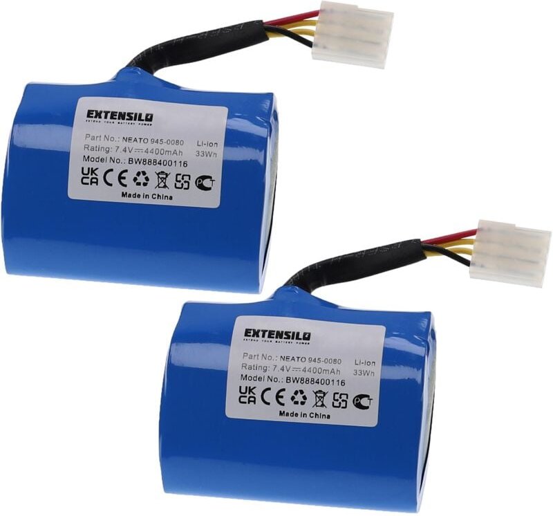 2x Akku kompatibel mit Neato Signature 25, XV-11, XV-12, XV-11 All Floor Staubsauger (4400mAh, 7,4V, Li-Ion) - Extensilo