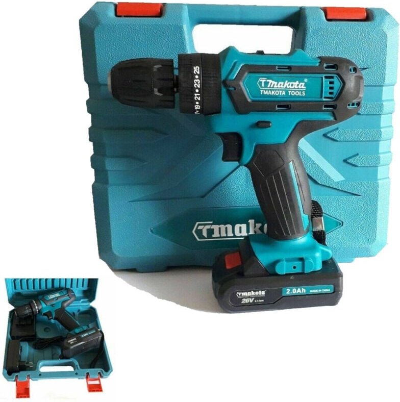 Trade Shop Traesio - Trade Shop - schlag-lithium-batterie-schraubendreher bohrschrauber 26V doppelbatterie + koffer -