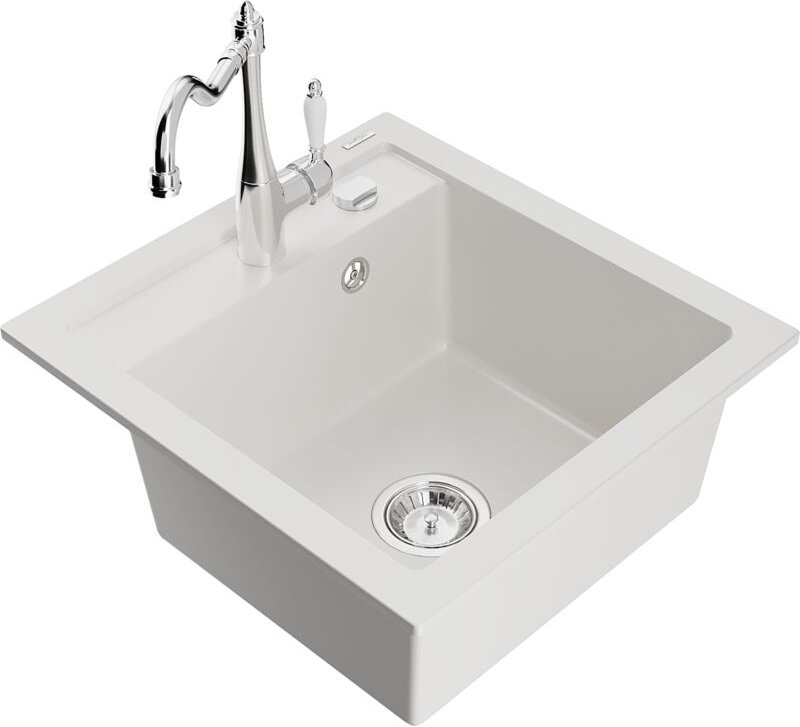 Vito 1-Becken-Granit-Spüle mit Mischbatterie Carla, Weiß - 6503-20-670700-00 - Mexen