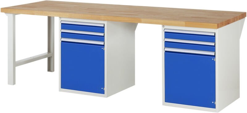 Werkbank 7503A8, B2500xT900xH840mm, 4x Schublade-TA, 2x Tür - RAU