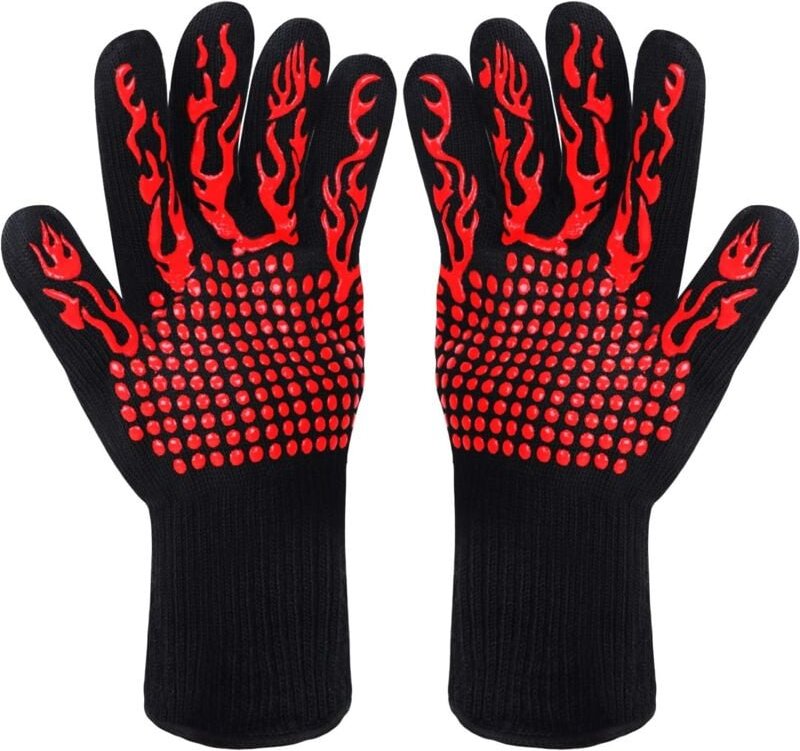 Thumbnail - Memkey - Grillhandschuhe, Küchenhandschuhe, rutschfeste Silikon-Ofenhandschuhe, hitzebeständig bis 800 °c, EN407-zertifi...