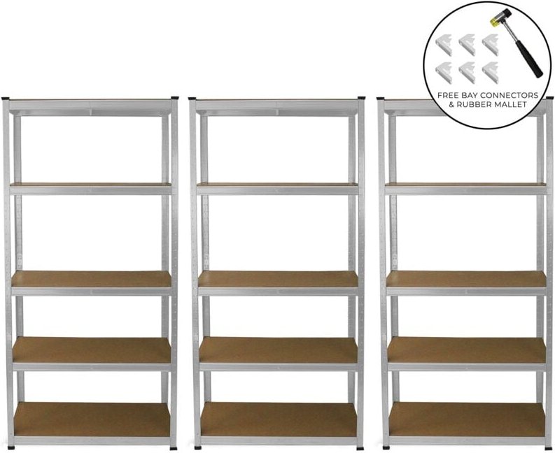 3 x E-Rax Galvanisiertes 90cm Lagerregal Stahlregal Werkstattregal Schraubenlos Weiß