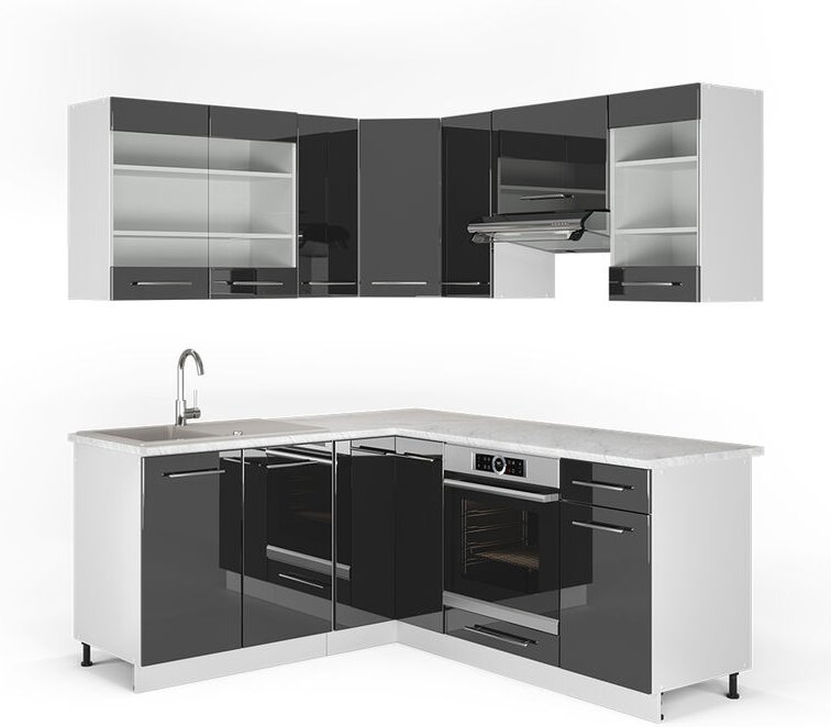 Vicco - Eckküche Fame-Line, Anthrazit Hochglanz, 160 x 60 cm ohne Arbeitsplatte