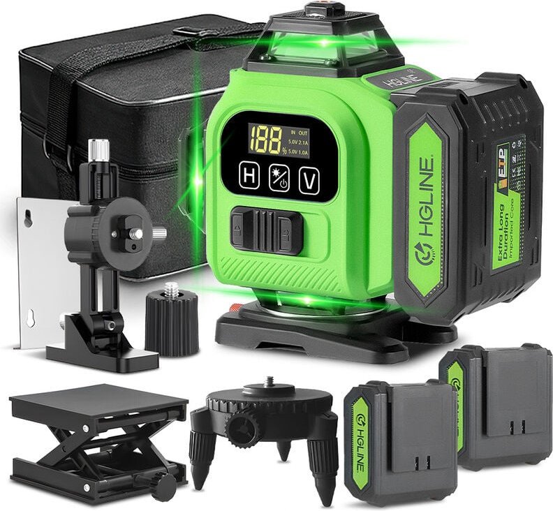 LED-Spiel Laser-Nivelliergerät 4D 16 Laserlinien, mit 2 Aufgerüstete Batterie selbstnivellierendes Kreuznivelliergerät –...