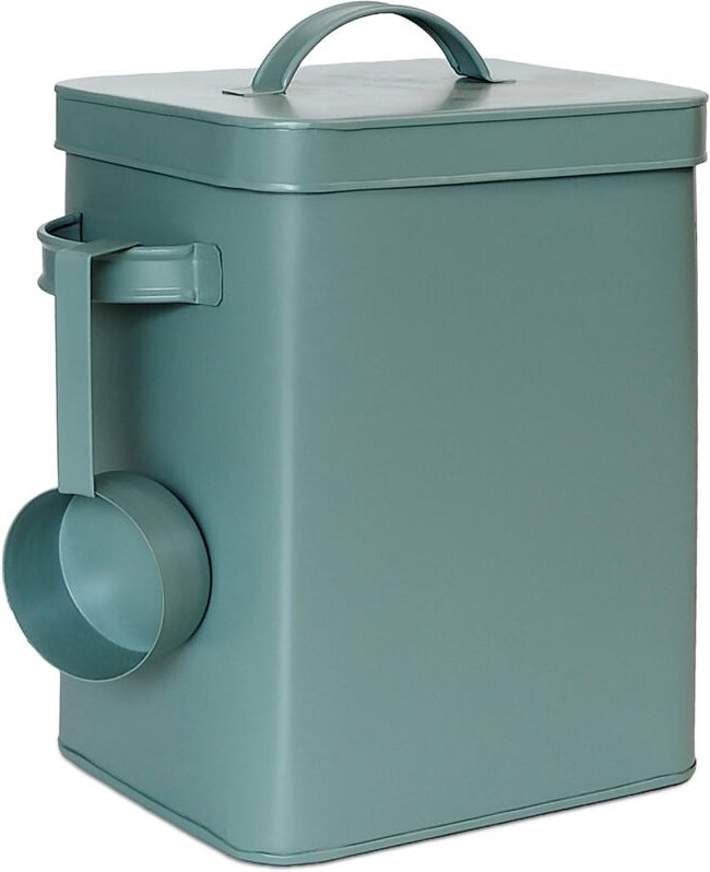 Relaxdays Metallbox, 6,5 L Aufbewahrungsbox mit Dosierhilfe, Tierfutter & Lebensmittel, luftdicht, Waschpulverdose, grün