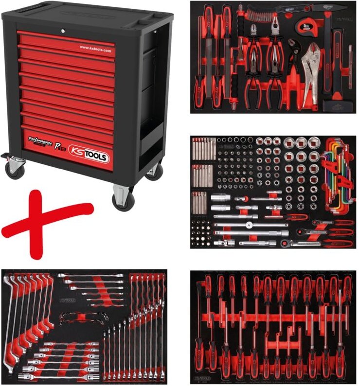 Ks Tools Werkstattwagen-Satz PERFORMANCEplus P15 mit 241 Werkzeugen für 4 Schubladen